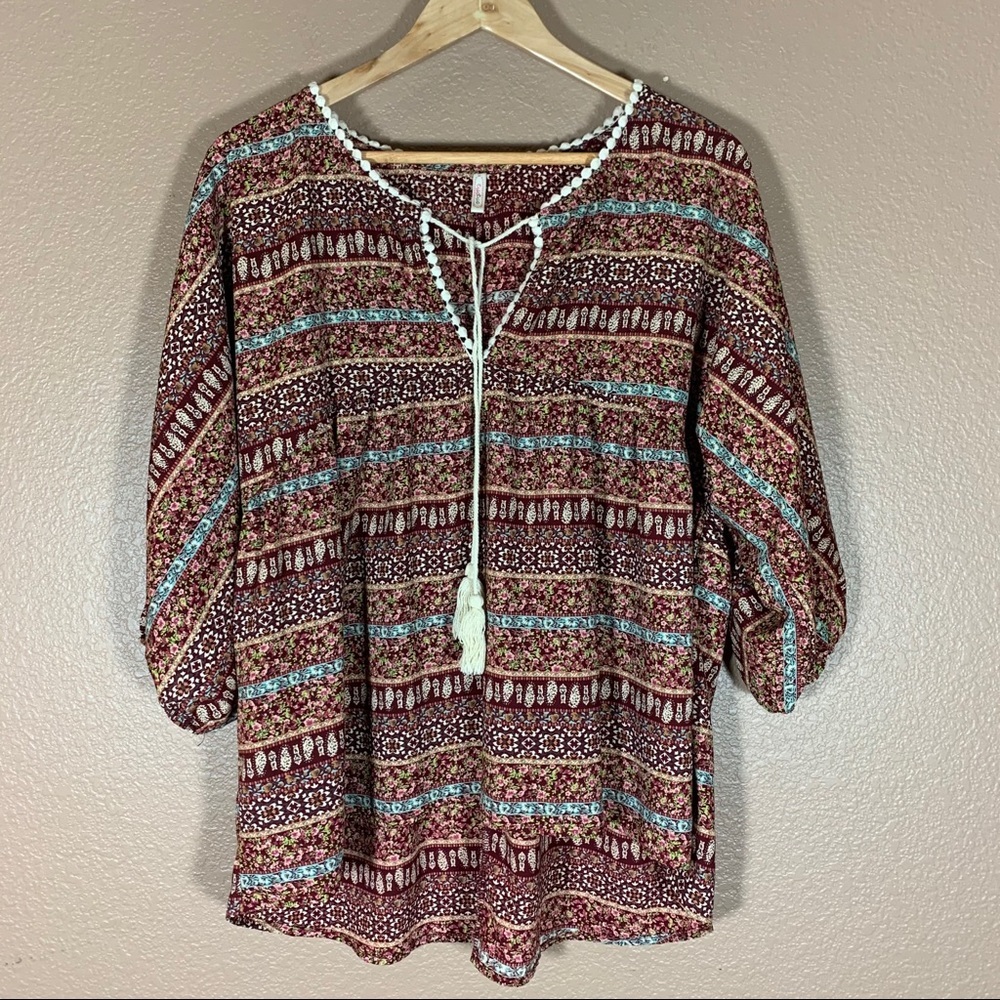 Tria Tria Boho Top With Knit Trim Size Large